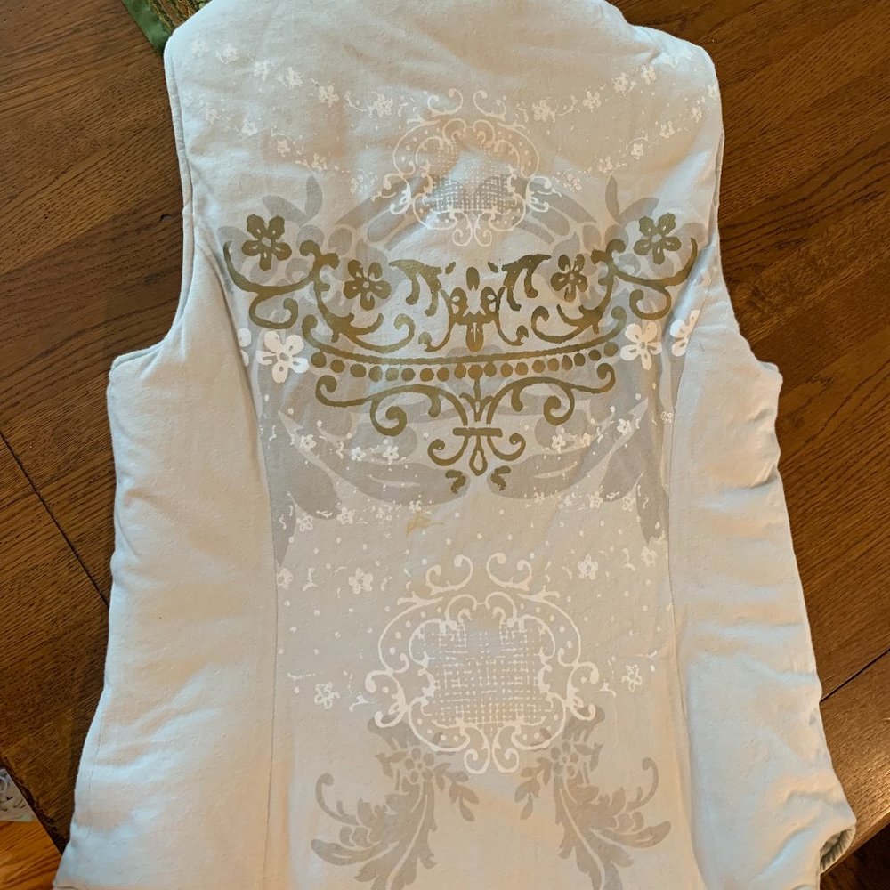 Reversible Puffer Vest w/cool artisan scroll print (Size M slim fit)